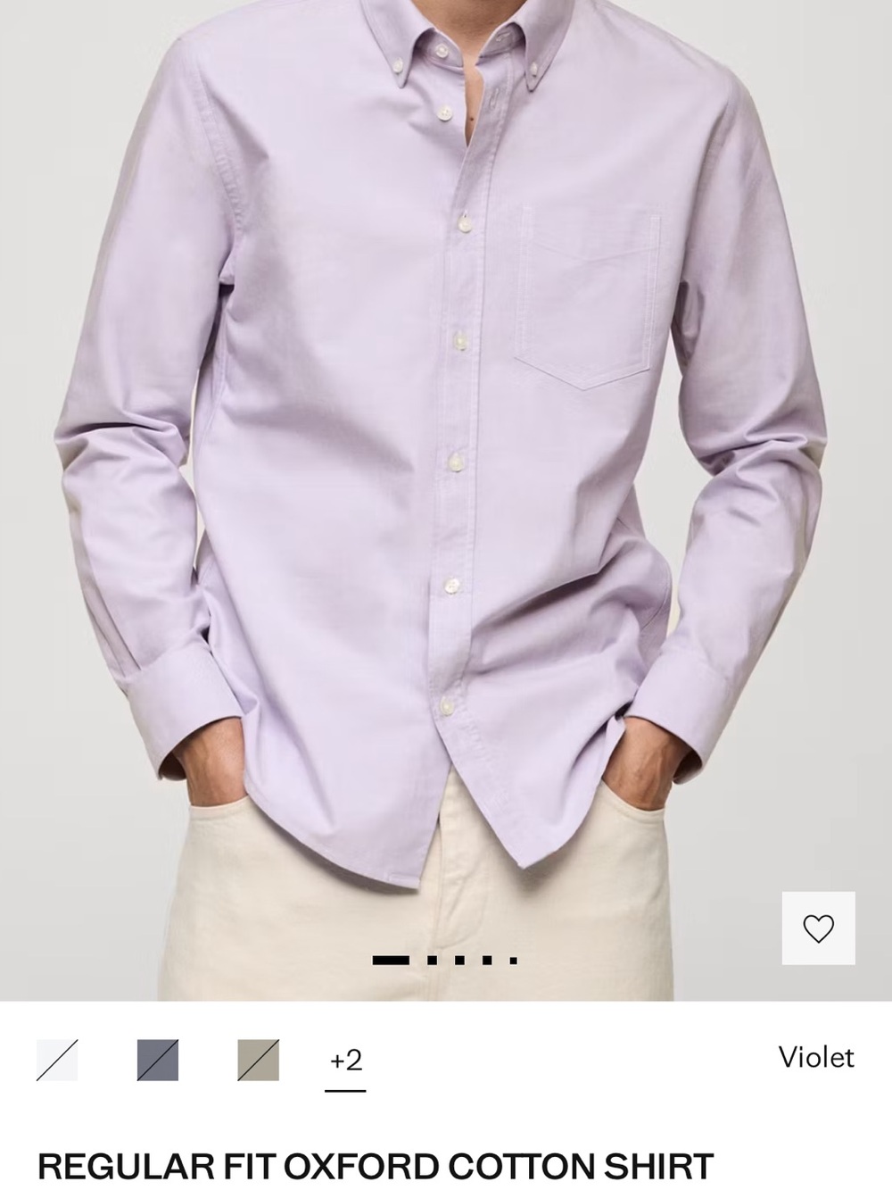 Mango Men's Violet Oxford Cotton Shirt - Regular Fit medium